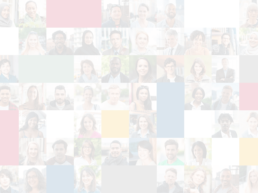 Light-colored background grid showing diverse people